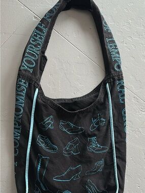 John Fluevog ultra rare vintage Black Canvas Shoulder Bag with Shoe Print